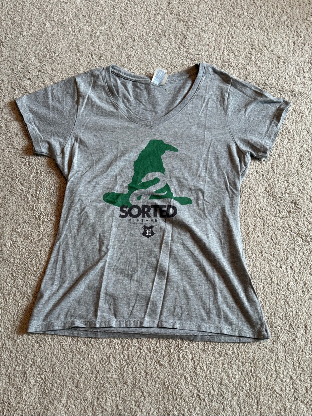 Grey 'Sorted Slytherin' Graphic Tee with Green Print